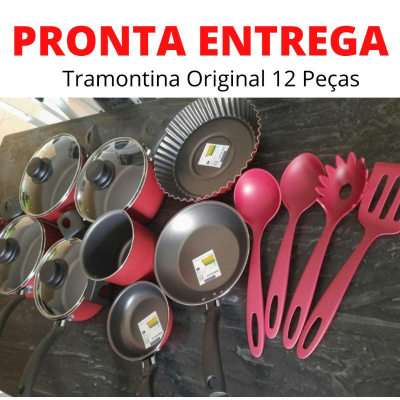 KIT DE COZINHA 12 PEÇAS ALUMINIO TRAMONTINA JOGO DE PANELAS TURIM VERMELHO  : : Cozinha