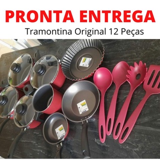 Jogo de Panelas Tramontina Turim Antiaderente de Alumínio Vermelho - kit com 12 Peças / Panelas para cozinha REF: 224436700