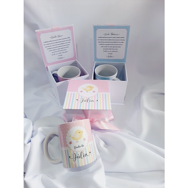 Kit 2 caixas com caneca CONVITE PADRINHOS DE BATISMO ou CASAMENTO