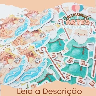 40 Apliques Personalizados Arca e Noé Aquarelada 6cm Toppers Recortado Tubete Enfeites Tags