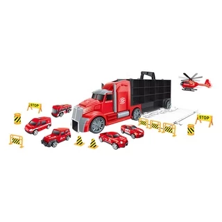 Caminhão Maleta Bombeiros Com 6 Carrinhos E Acessórios - Dm Toys
