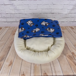 Combo Inverno 5 - Caminha Redonda Pet Creme + Mantinha Cobertor Pet Azul Dog - ENVIO IMEDIATO