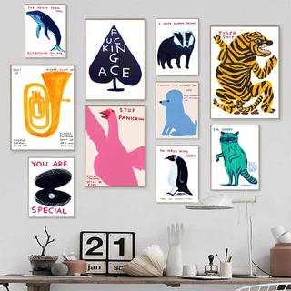 David Shrigley Killer Penguin Whale Shell Cat Wall Art Canvas Pintura Nórdica Pôster Impressão De Parede Decoração Da Sala De Estar