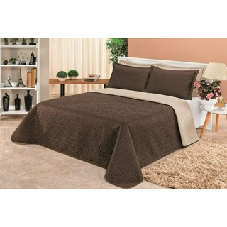 Cobre Leito Casal Queen 3 Pcs Colcha Dupla Face com Vies marrom