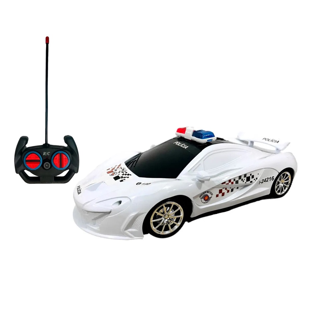 Carro Carrinho Policia Controle Remoto Brinquedo Com Luz