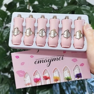 X1 6pcs Conjunto De Batons / Batom Hidratante Com Flor Transparente De Cristal / Muda De Cor De Longa Duração