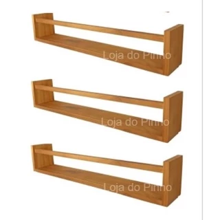 Kit 3 Prateleiras de Pinus Decorativa Organizadora 60x10cm 100% Madeira Com Suportes Invisíveis