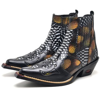 Bota Country Masculina Bico Fino Couro Legítimo Estampa Jacaré
