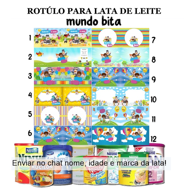 10 Rotulos Personalizados Para Lata De Leite Tema Mundo Bita 400g E 800g Shopee Brasil 4703