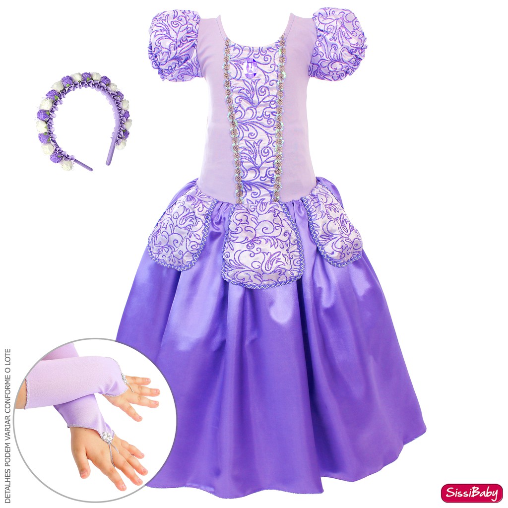 Vestido Festa Fantasia De Luxo Princesa Sofia Luva e Coroa - Desapegos de  Roupas quase novas ou nunca usadas para bebês, crianças e mamães. 396930