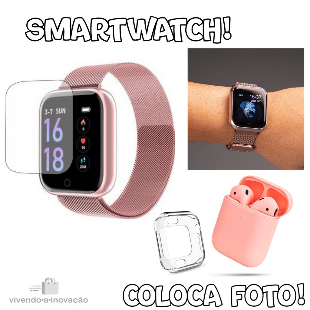 Relógio Smartwatch P70 + Duas Pulseiras E Película - Prata