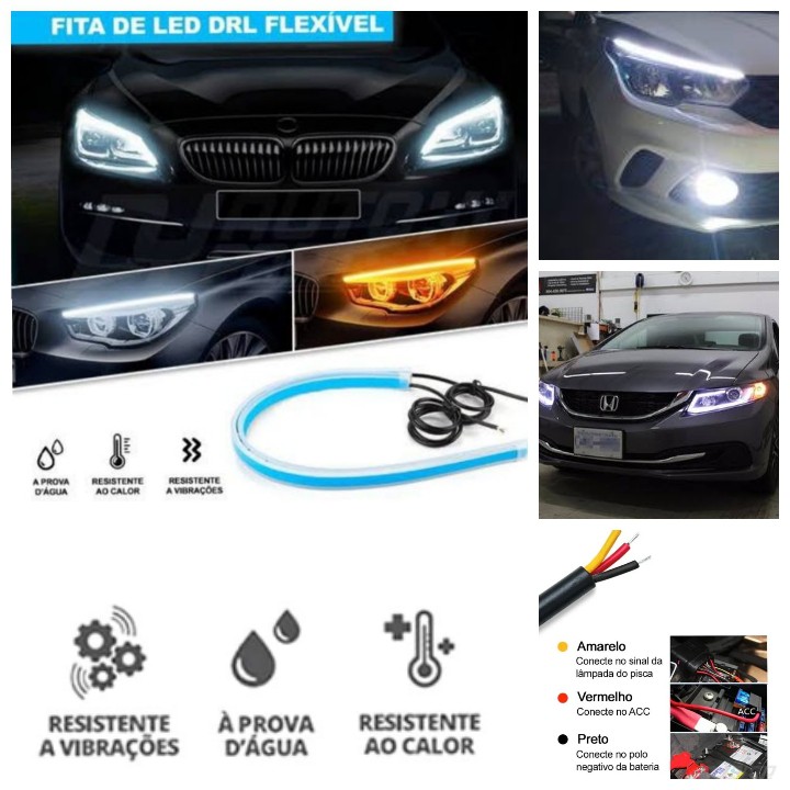 Par Fita Barra Led Dual Chip Hb20 60cm Farol Drl Pisca Seta