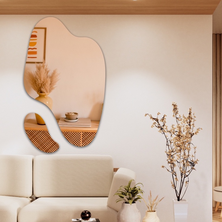 Espelho Orgânico Grande Decorativo Curvas Suaves Kit 2 Peças - Ricaly