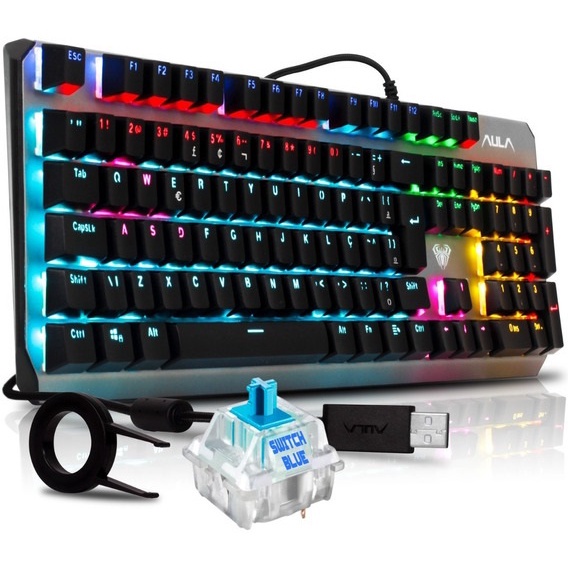 Teclado Mecanico Gamer Pc Abnt2 Switch Blue Varios Efeitos F2067 AULA