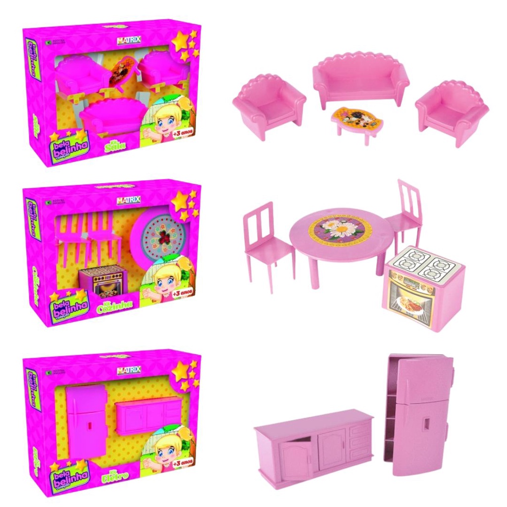 Conjunto para Casinha de Boneca com Cozinha Eletros e Sala Menina Criança  Infantil | Shopee Brasil