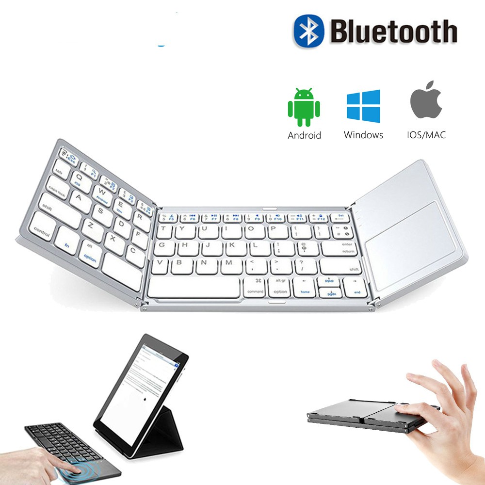 Mini Teclado Bluetooth Sem Fio Dobrável, Recarregador com Touchpad