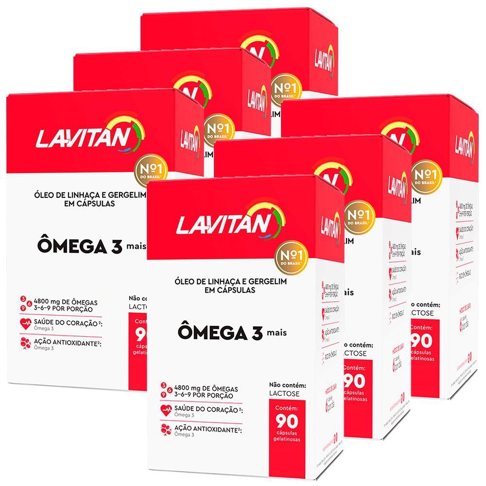 Kit 6 Unidades LAVITAN ÔMEGA 3 MAIS(3,6,9) 4800MG 90 CÁPSULAS (Mais Completo) Total 540 Capsulas