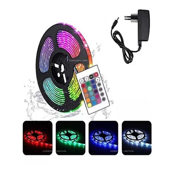 Fita de Led Colorida com controle remoto 5 metros | Shopee Brasil