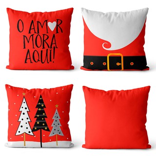 Kit 4 capas de almofadas natal amor mora aqui