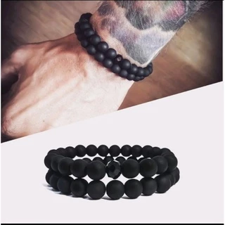 Kit 2 Pulseiras Premium de Bolinhas Preta Fosca e Hematita - Masculino e Feminino