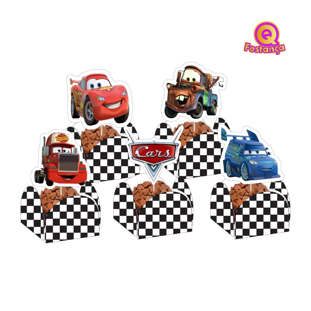 50 Toppers de Docinhos + 1 Topo de Bolo Carros Cars Disney Pacote  Promocional - Fazemos qualquer tema