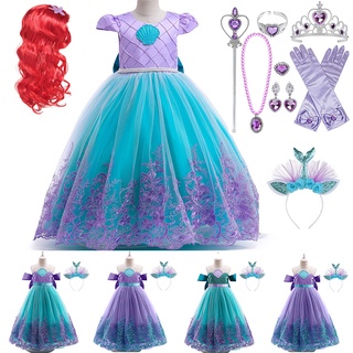 Lykmera Vestido infantil infantil infantil de sereia com desenho de sereia,  fantasia extravagante, faixa de cabelo de malha, vestido de princesa de