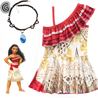 Fantasia de cosplay Moana para crianças vestido de princesa roupas com  colar para fantasias de Halloween, 05 Vestido sem gola, 140