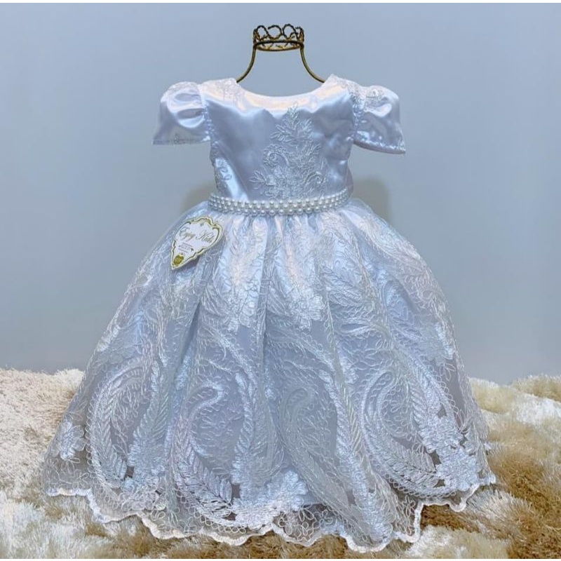 Vestido Longo de Princesa infantil elegante menina 1ª Comunhão Festa  Daminha Batizado Branco Premium Luxo - Auhe Kids