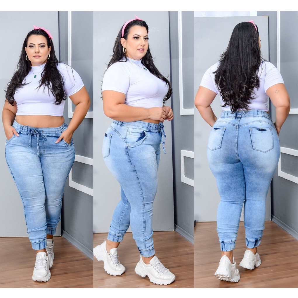 Calça Jeans Plus Size Jogger Premium Com Elastano E Levanta Bumbum