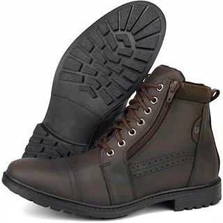 Bota masculina Casual Cafe Ziper Lateral Couro Legitimo 37 ao 44