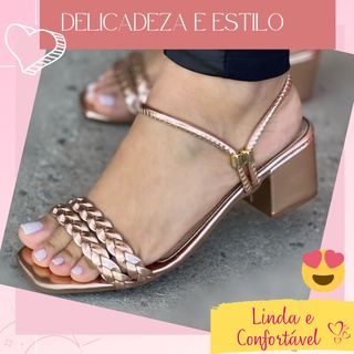 Sandália Feminina Salto Bloco Delicada Saltinho Medio Confortavel Casual Promocao
