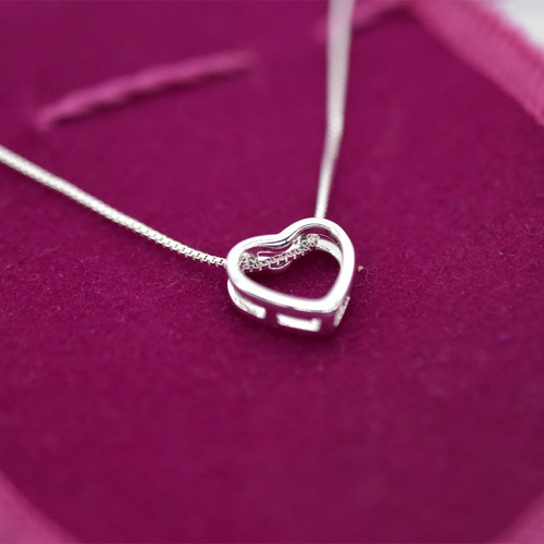 Colar Corrente Cordao Gargantilha Banhado Prata 925 Coração Vazado