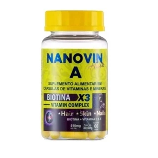 Nanovin A Hair 60 Dias Vitamin Complex Suplemento Biotina X3 Cápsulas para Crescimento Capilar
