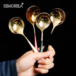Colher De Sopa KEMORELARound 304 De Aço Inoxidável Com Sobremesa Cabo Para Louça De Cozinha Café Jantar