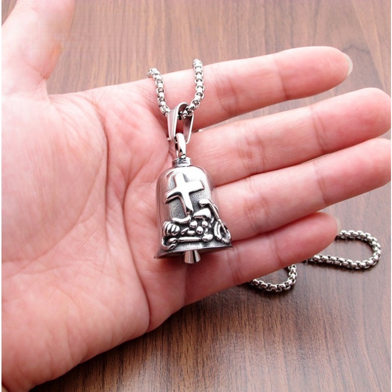Colar De Sino De Motocicleta Vintage Cross Pingente Para Homens Punk Biker Rock Necklace Jewelry