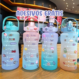 Garrafa De Água De Grande Capacidade Portátil De 2000ML Em Degradê 2 litros com alça com canudo, à prova de vazamentos cor gradiente