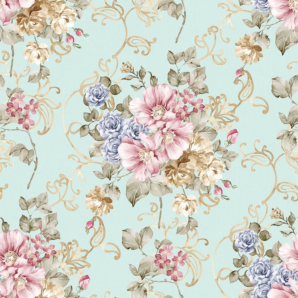 Papel de parede floral rosas roxa lavável fundo verde marinho Para Quartos Sala 1,50 Mts