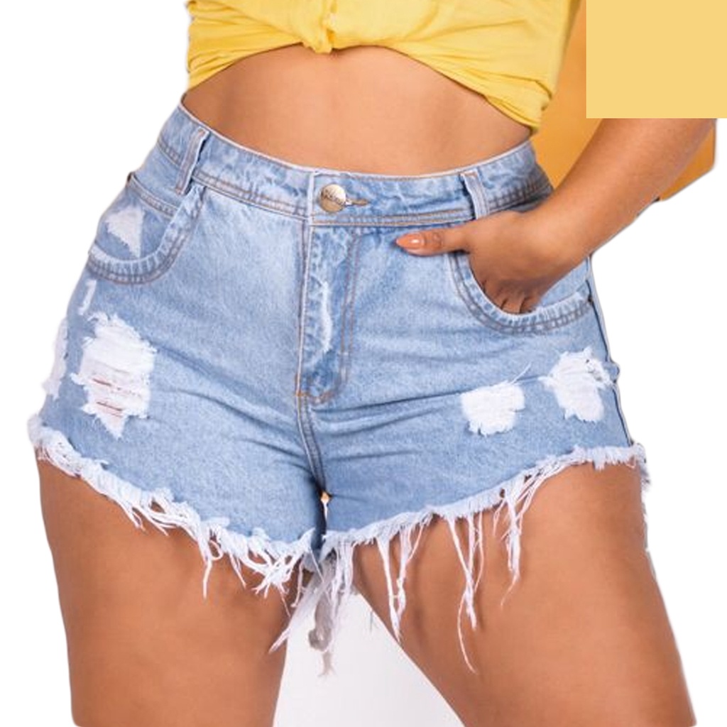 Short Jeans Feminino Desfiado Hot Pants Curto Cintura Alta - Useconf