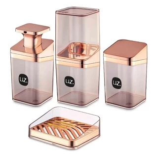 Kit Higiene Luxo Slim 4 Peças Para Banheiro Com Porta Escova Sabonete Líquido Porta Algodão E Saboneteira - Uz
