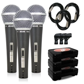 Kit 3 microfones dinâmicos Arcano Renius-8 com fio XLR-XLR