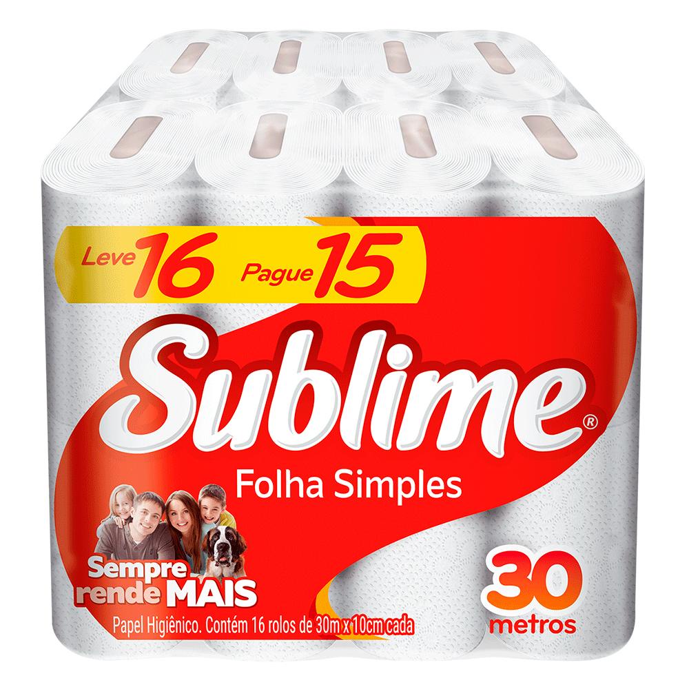 Papel Higiênico Sublime Folha Simples Leve 16 Pague 15 rolos