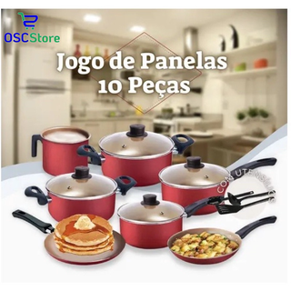 Jogo de Panelas Antiaderente Cerâmica Fogão Indução Kit 10 Peças