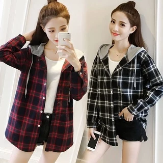 blusa feminina coreana Xadrez As mulheres soltas com capuz Casaco de manga comprida em Promoção na Shopee blusa feminina coreana Xadrez As mulheres soltas com capuz Casaco de manga comprida