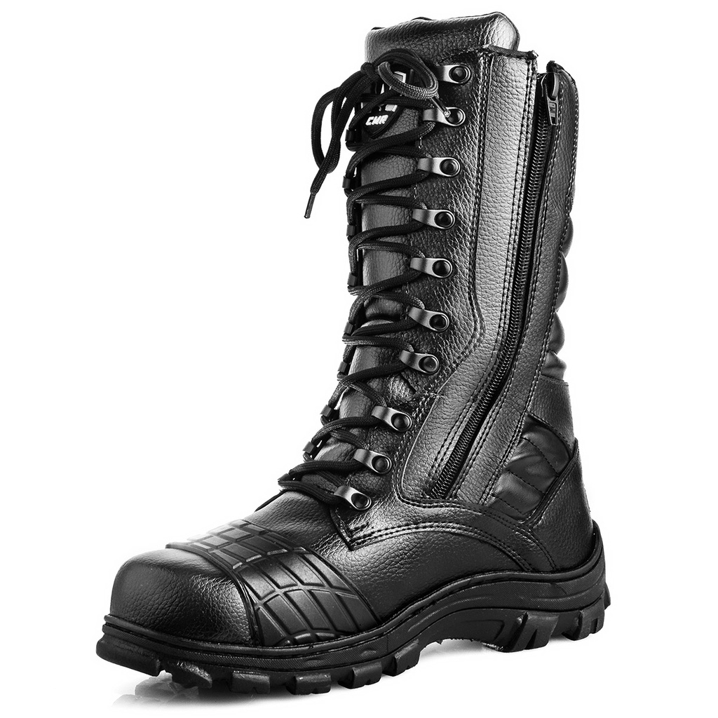 Bota Masculina Coturno Tática Militar Couro Sintético Preta Cano Longo