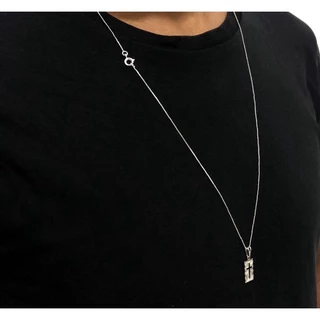 Corrente Veneziana Masculina Aço inox prateado 1mm c/ pingente plaquinha Cruz