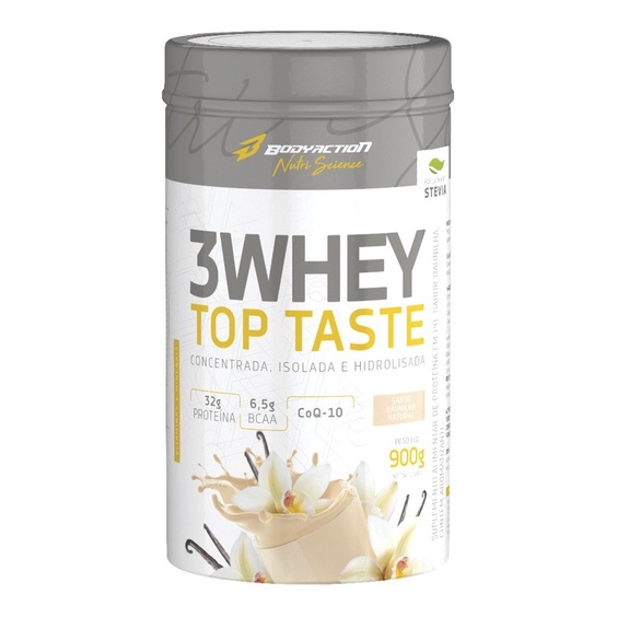 3 Whey Top Teste 900GR Body-action adocado com stevia concentrado isolado e hidrolisado