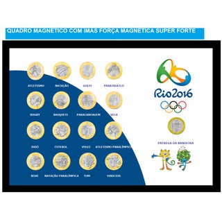 Quadro Expositor Porta Moedas Olimpiadas Coleção Jogos Olimpicos Rio 2016 Magnético Bandeira 2012