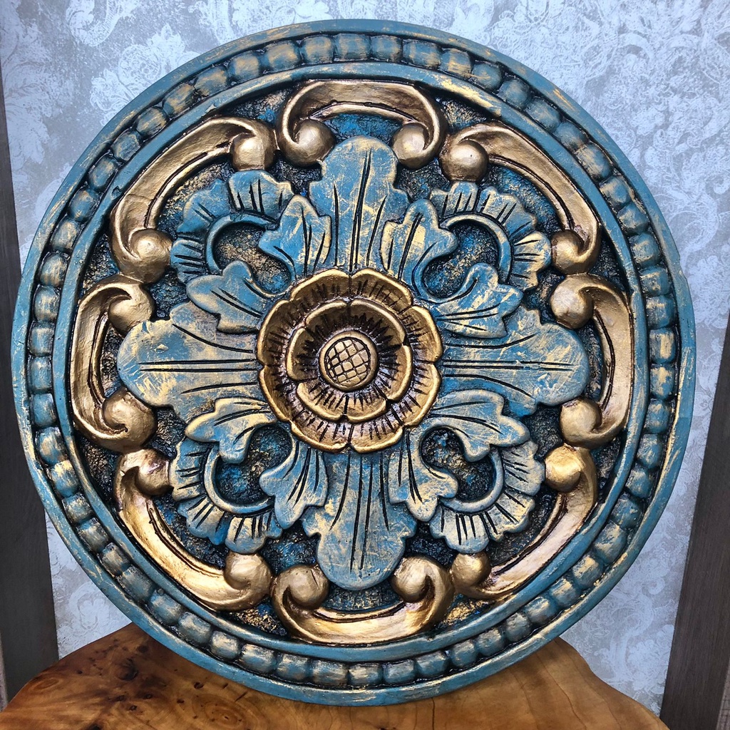 Mandala Gesso de Parede Azul 35 cm diametro