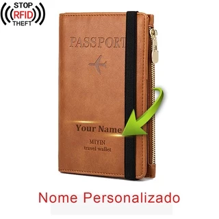 Nome Gravado Rfid Passaporte Cobre Viagem Mulheres Homens Carteira Vintage Negócios Multifunção Porta-Cartões Bancários Personalizado