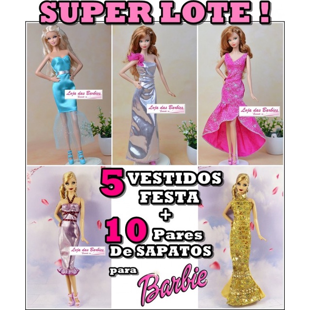 Roupa Vestido P/ Boneca Barbie + 2 pares de Sapatinhos * Roupinha Sapatos  Fashion Chic 07f